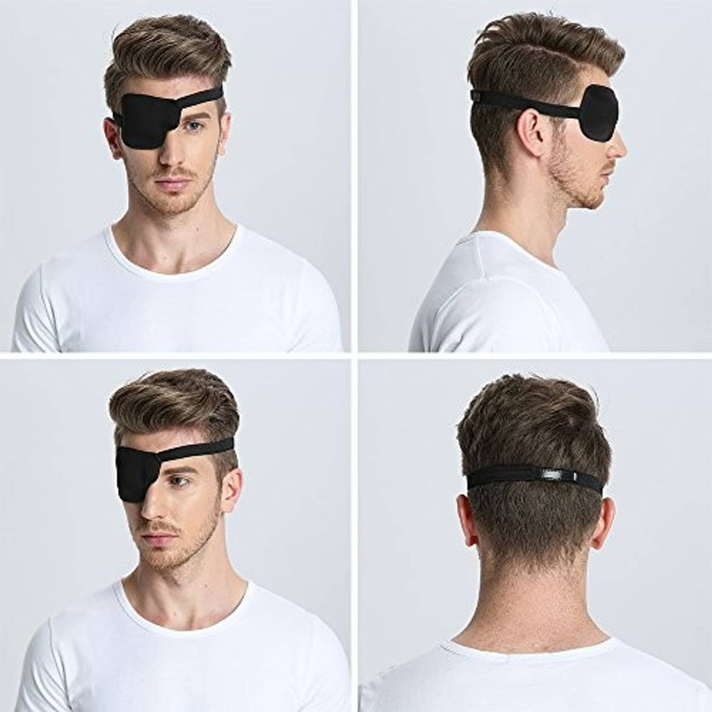 3D contoured black left eye patch shown from front and side views
