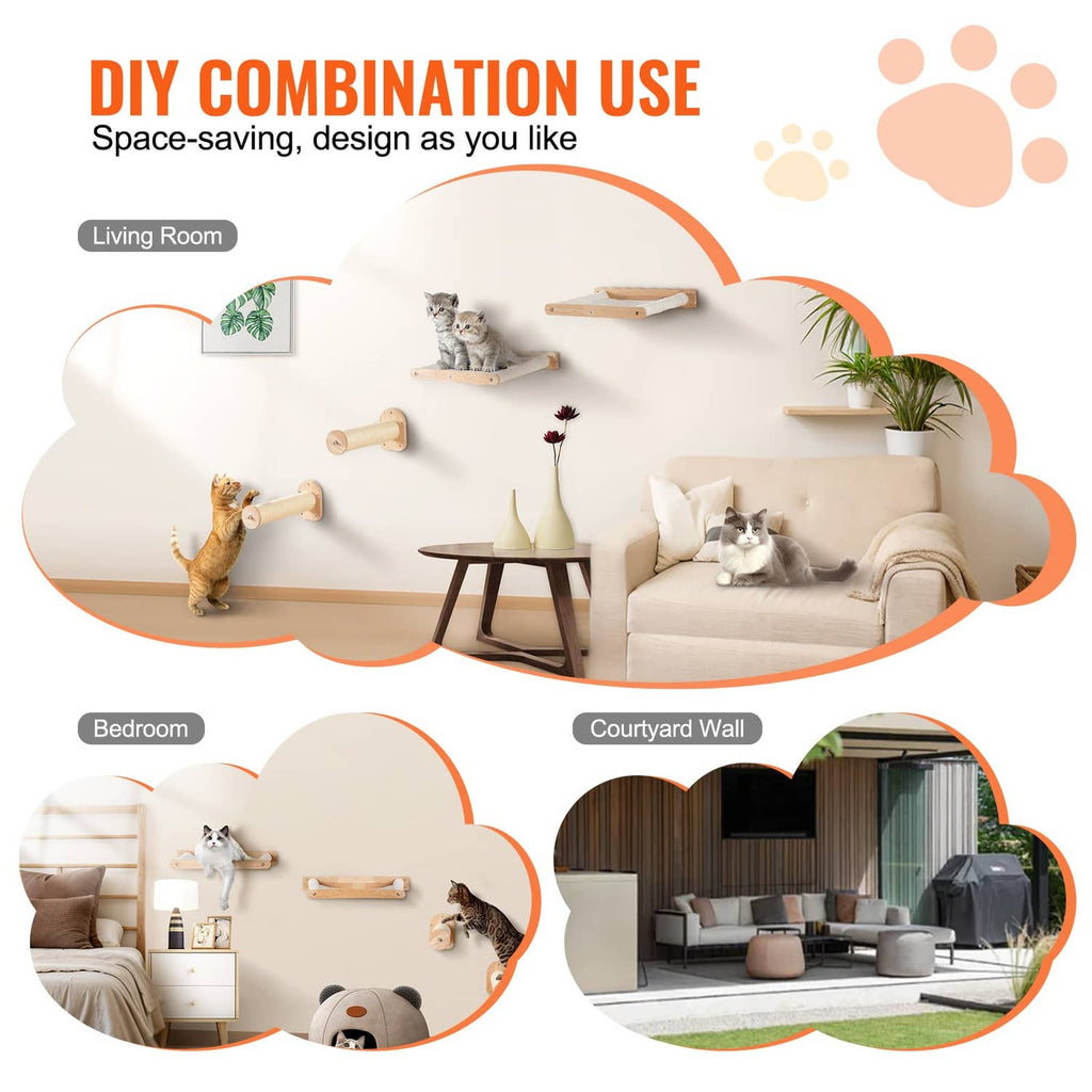 Wall-mounted cat shelf set with multiple platforms for space-saving cat climbing