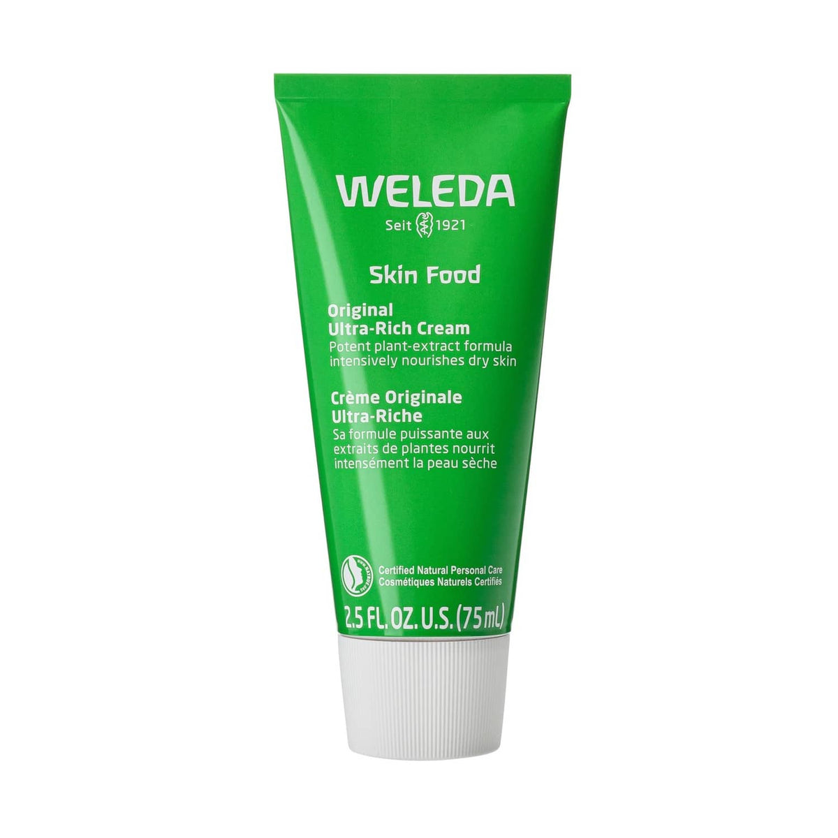 Green ultra-rich body cream tube, Weleda Skin Food, 2.5 fl oz