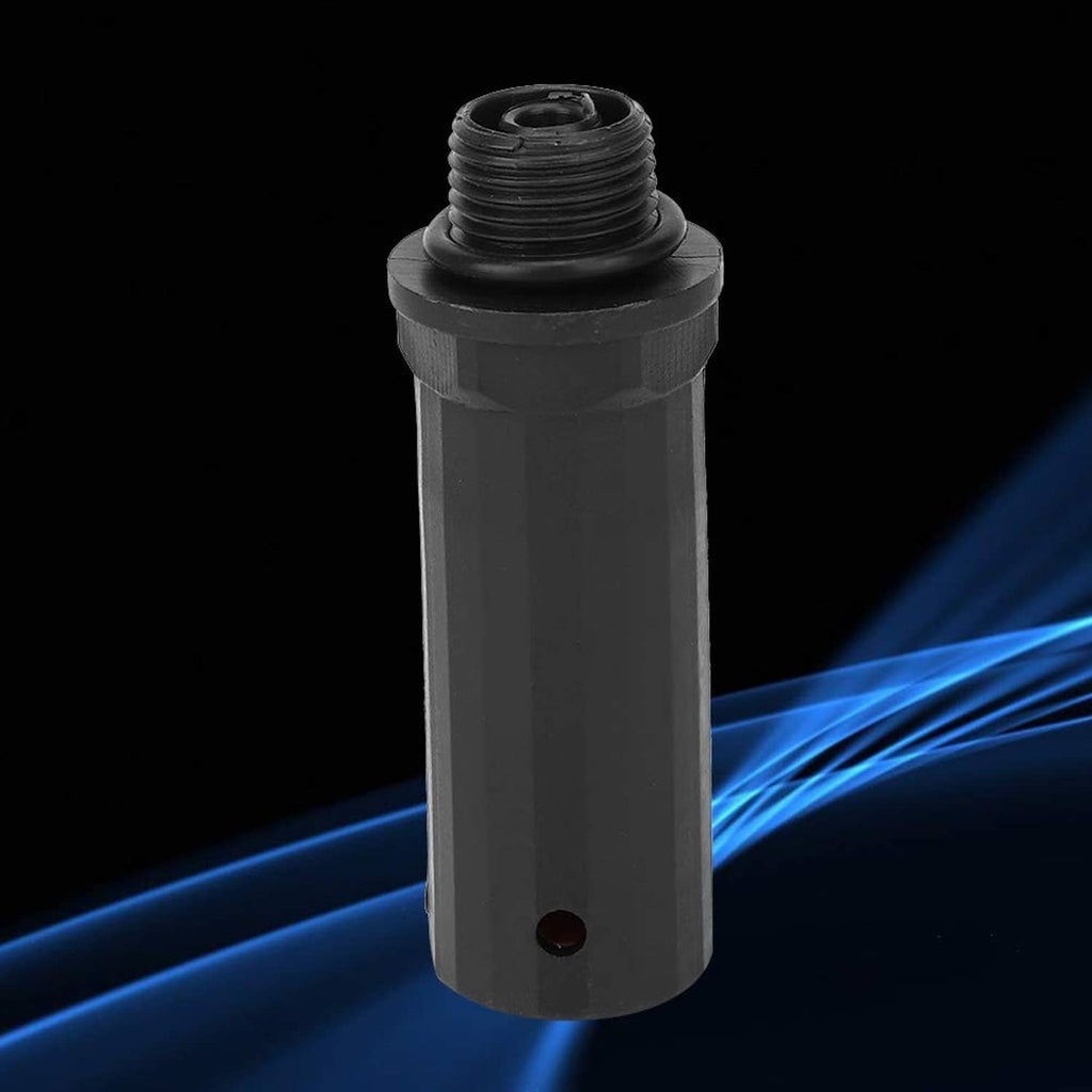 Black compressor piston valve with threaded top and small red-tipped hole