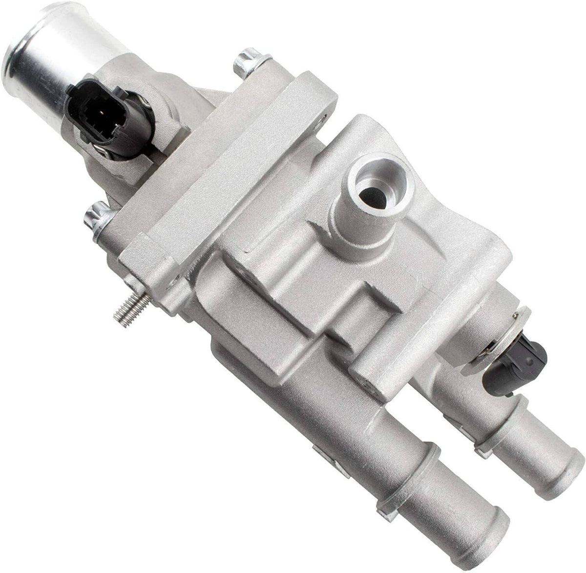 Thermostat water outlet assembly with black sensor connector and outlet pipe