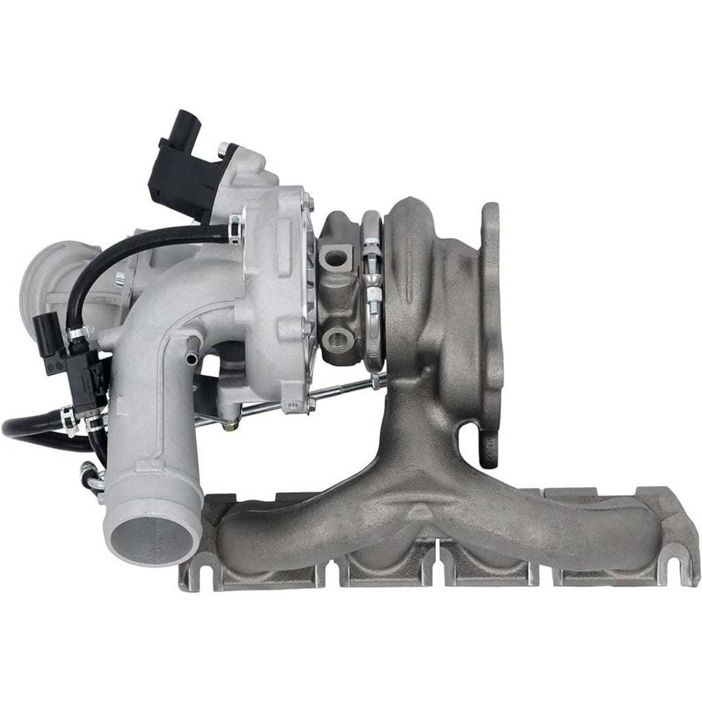 Turbocharger with cast manifold housing and vacuum/line connections