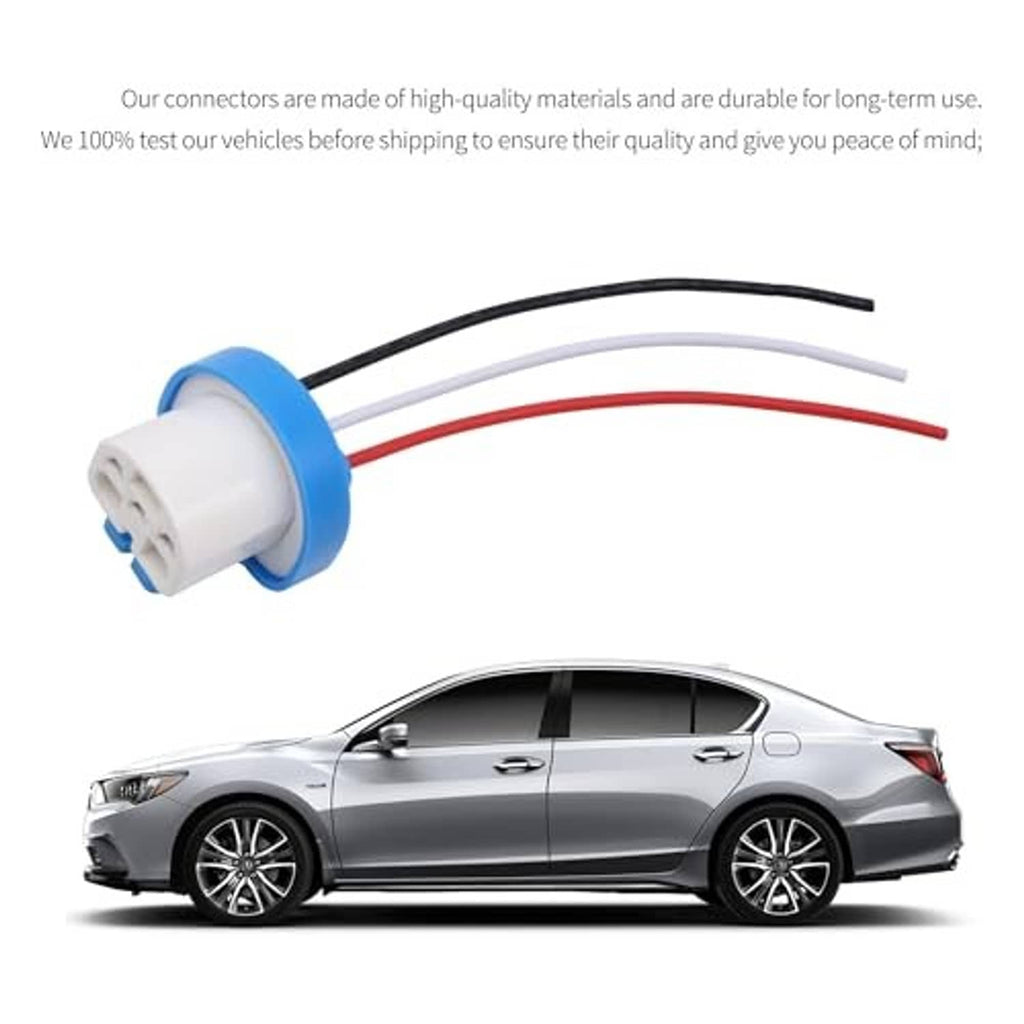 Male wire harness extension connectors with blue collars, white plugs, and black/white/red wire leads