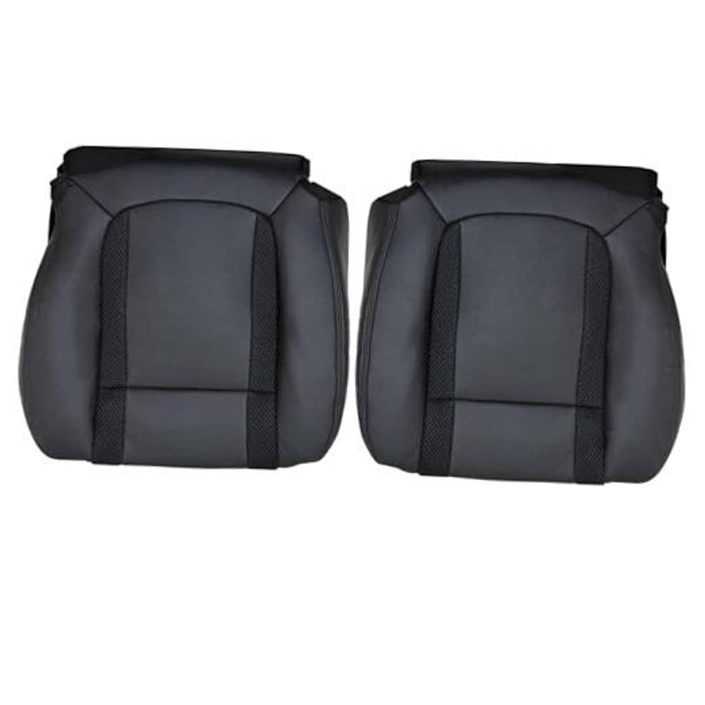 Pair of black perforated front seat bottom replacement covers with stitched panels