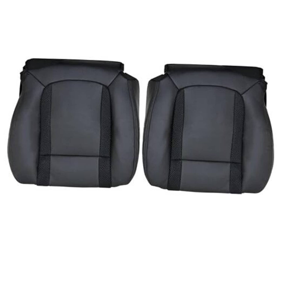 Pair of black perforated front seat bottom replacement covers with stitched panels