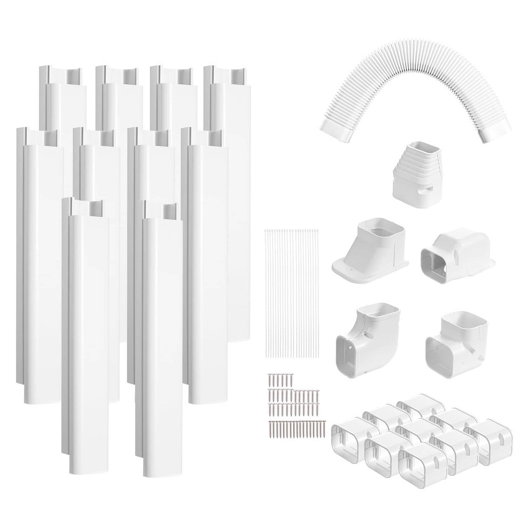 White PVC mini-split line set cover kit with cover panels, fittings, and clips