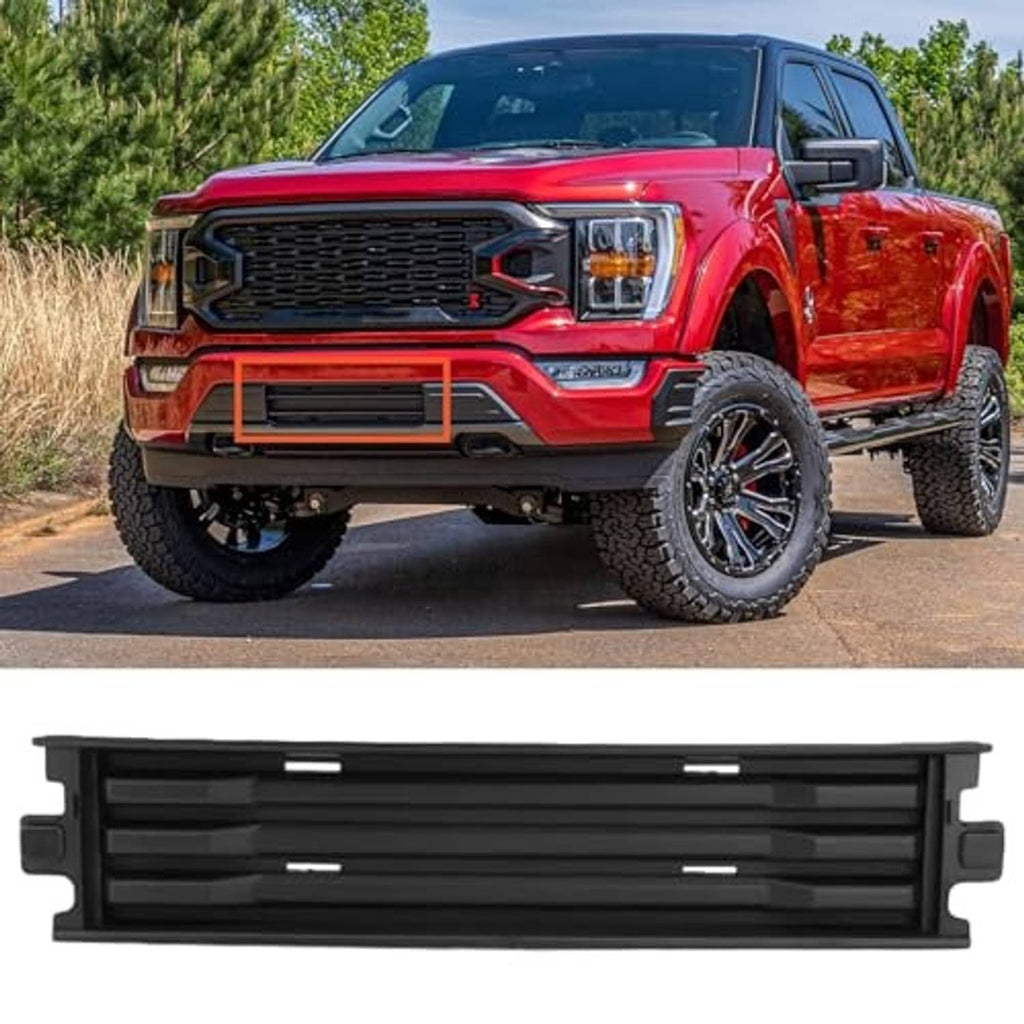 Black front bumper grille trim insert with horizontal slats, replacement part