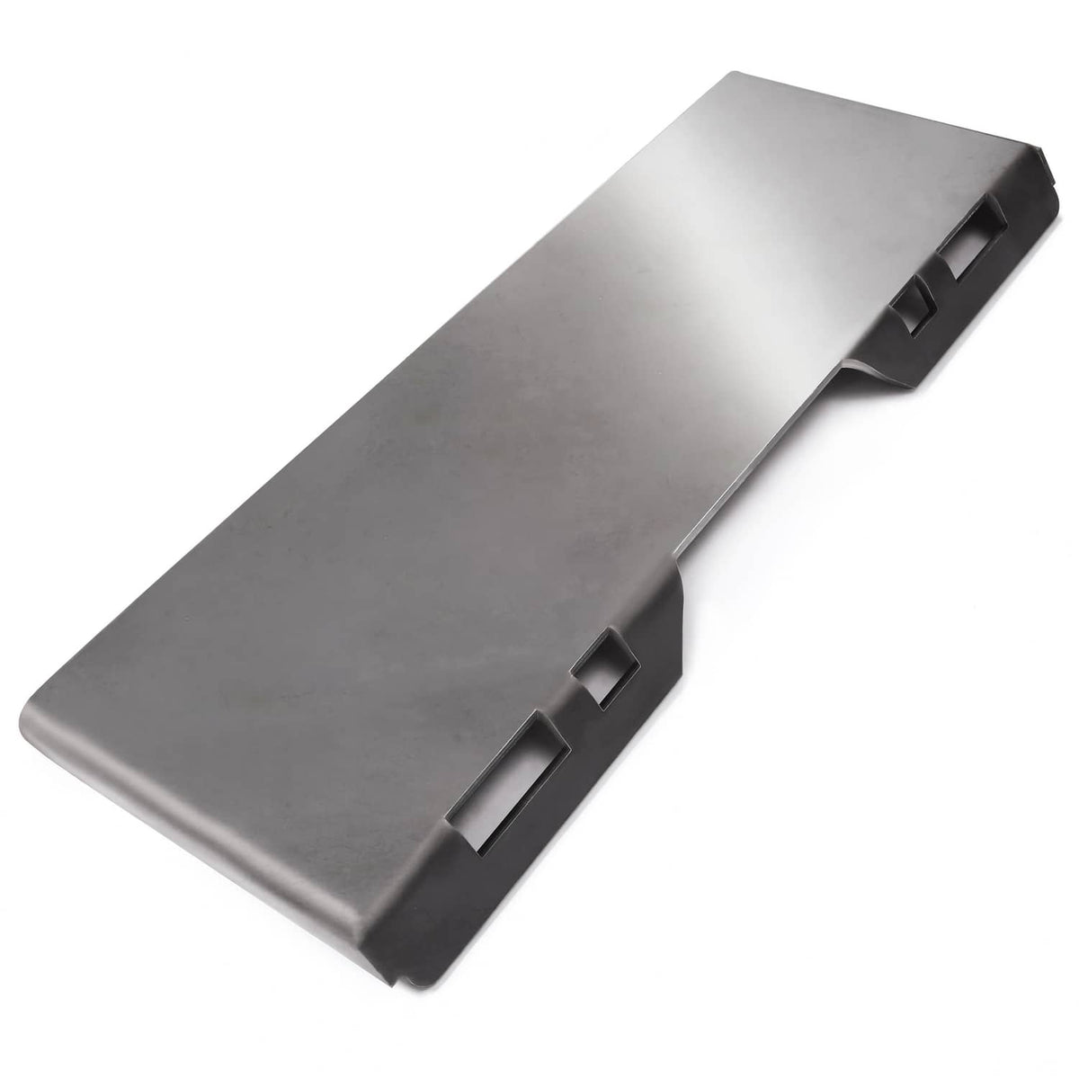 Dark metal mount plate adapter with bracket tabs for loader connection