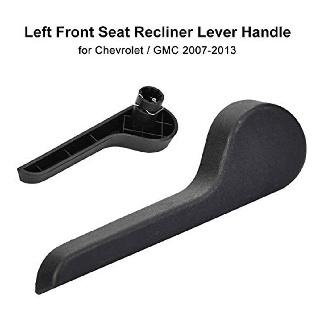 Black left front seat recliner lever handle with internal mounting clip