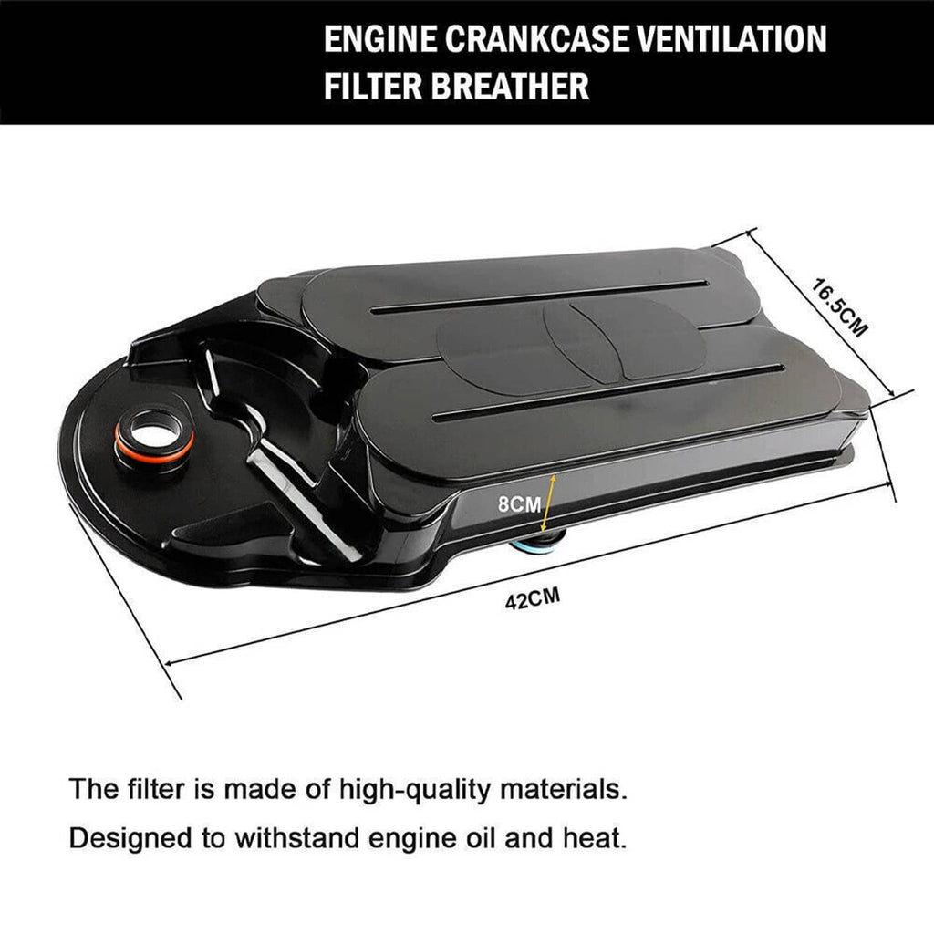 Black engine crankcase ventilation filter breather element with inlet cap and dimensions