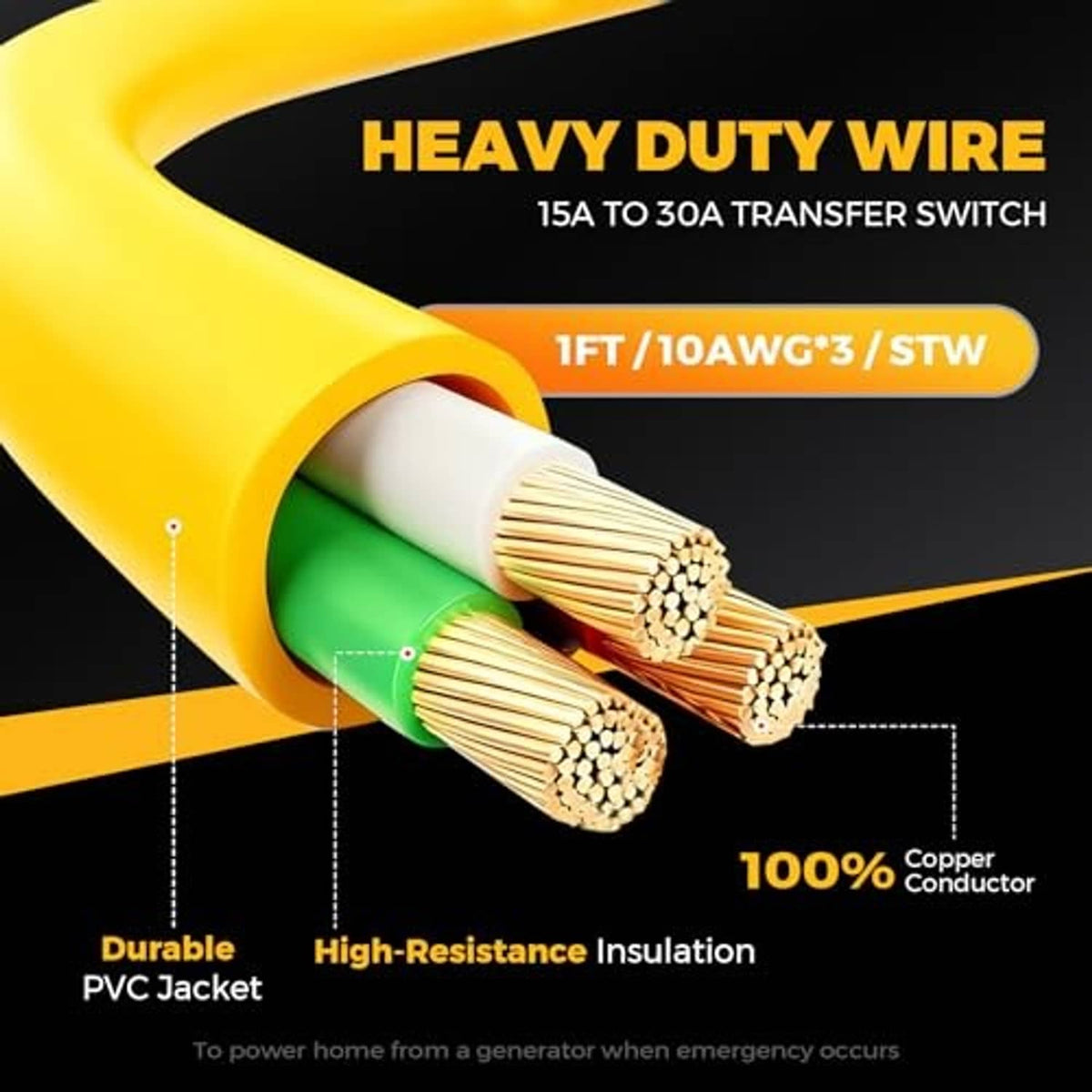 Heavy-duty yellow power adapter cable with visible copper wire strands