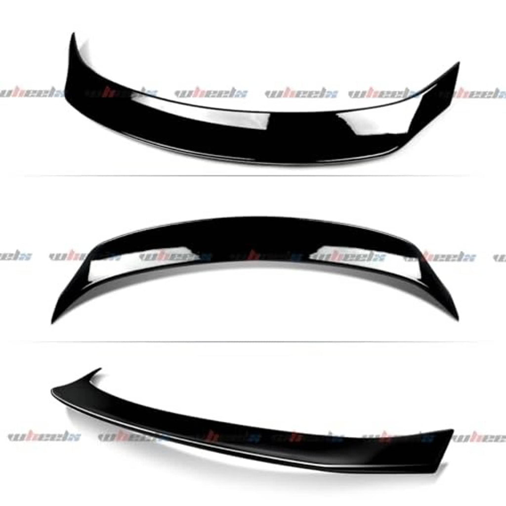 Gloss black duckbill rear spoiler set, front and side profile views