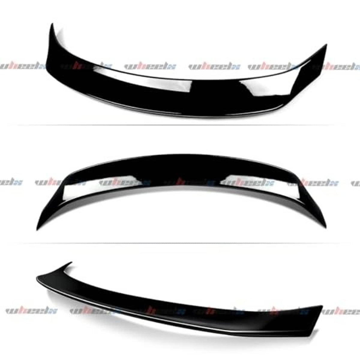 Gloss black duckbill rear spoiler set, front and side profile views