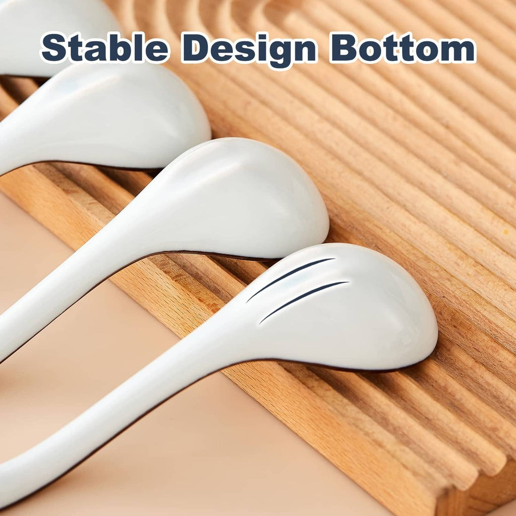 RivetOak Ceramic Asian Soup Spoons, Easy to Hold, Long Handle Perfect 9.75in, muti