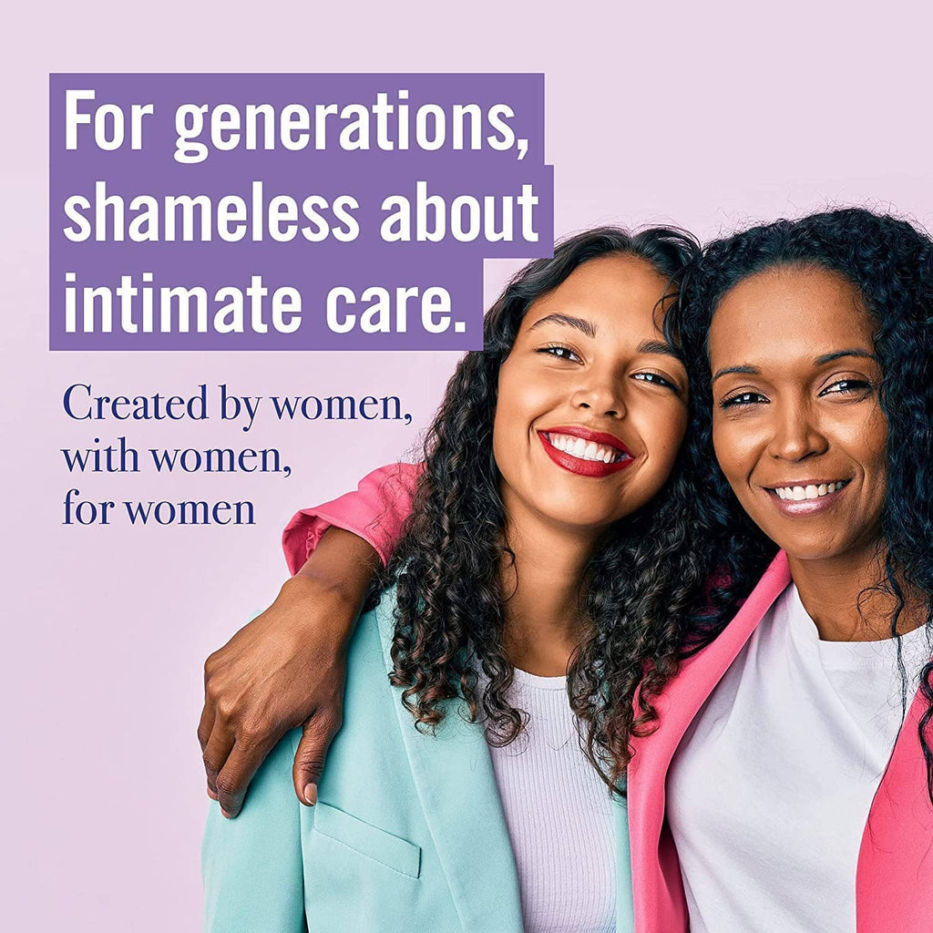 Intimate care promotional image with two smiling women, created by women for women