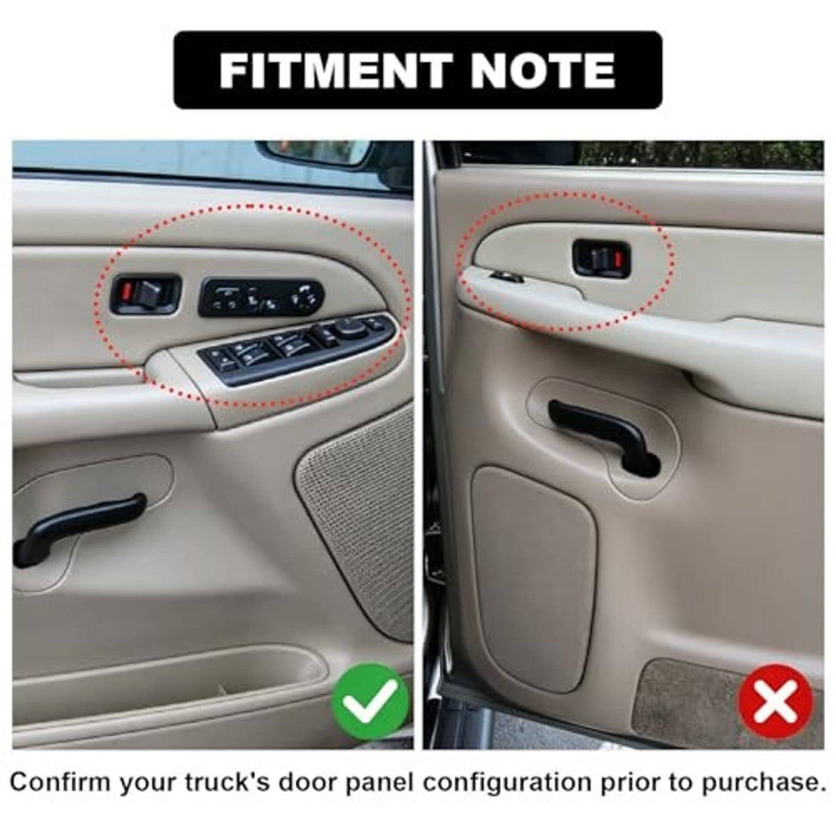 Beige armrest installed on front door panel with handle cutout and switch opening