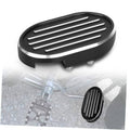 Black CNC billet motorcycle brake pedal pad cover with grooved oval insert