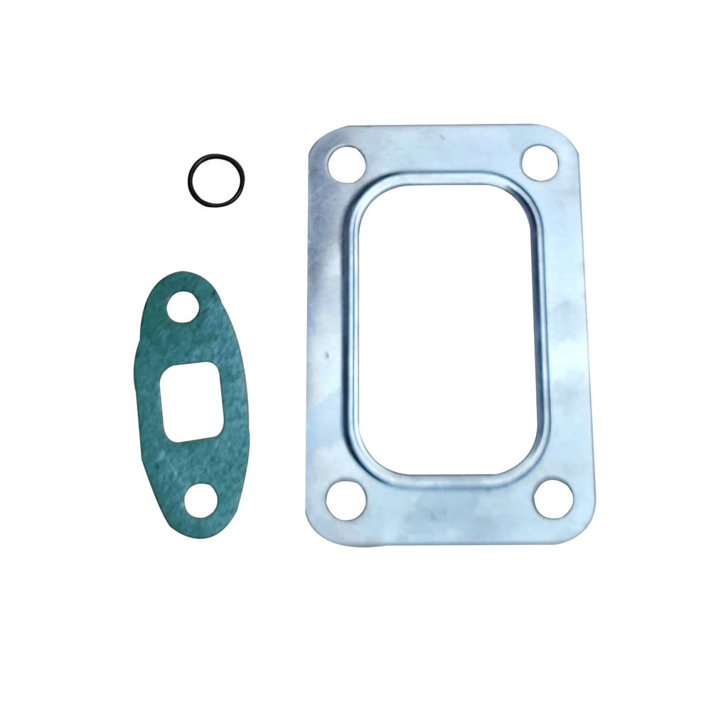 Turbocharger gasket set with metal plate, green gasket, and black O-ring seal
