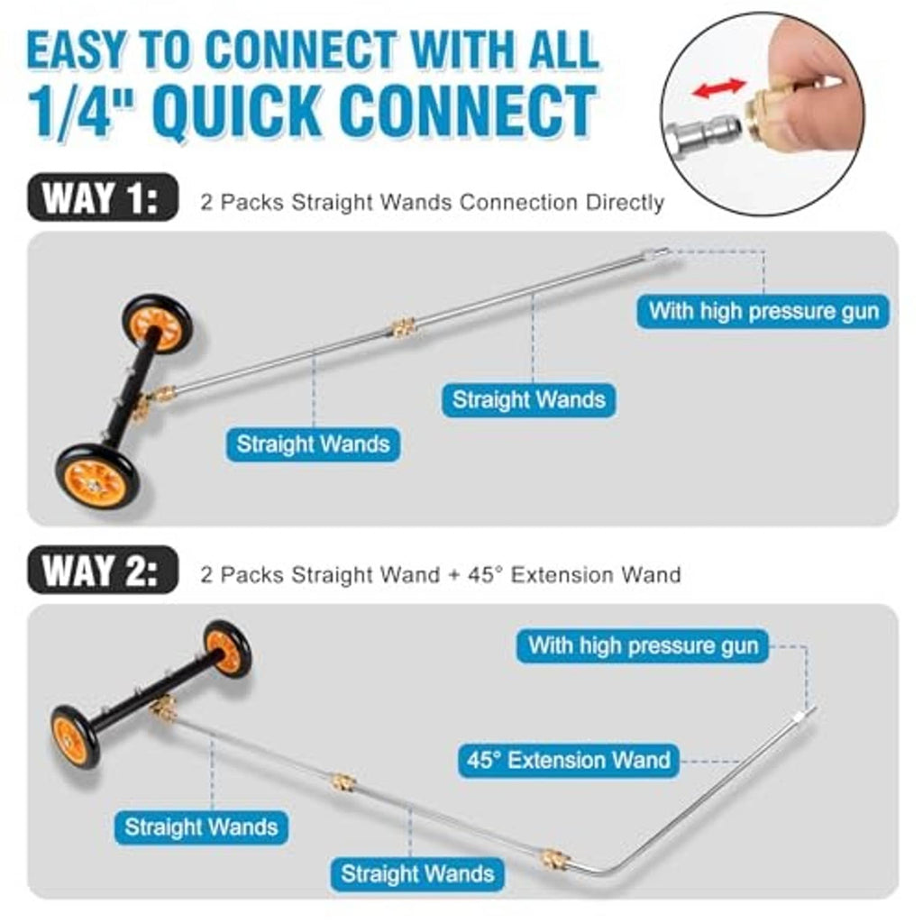Pressure washer quick-connect 1/4 with straight wand and 45° extension diagram