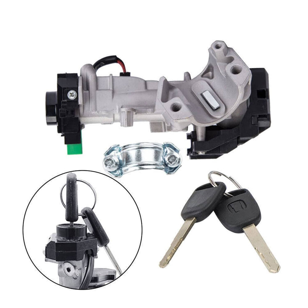 Ignition switch cylinder lock assembly with two keys and metal retainer bracket