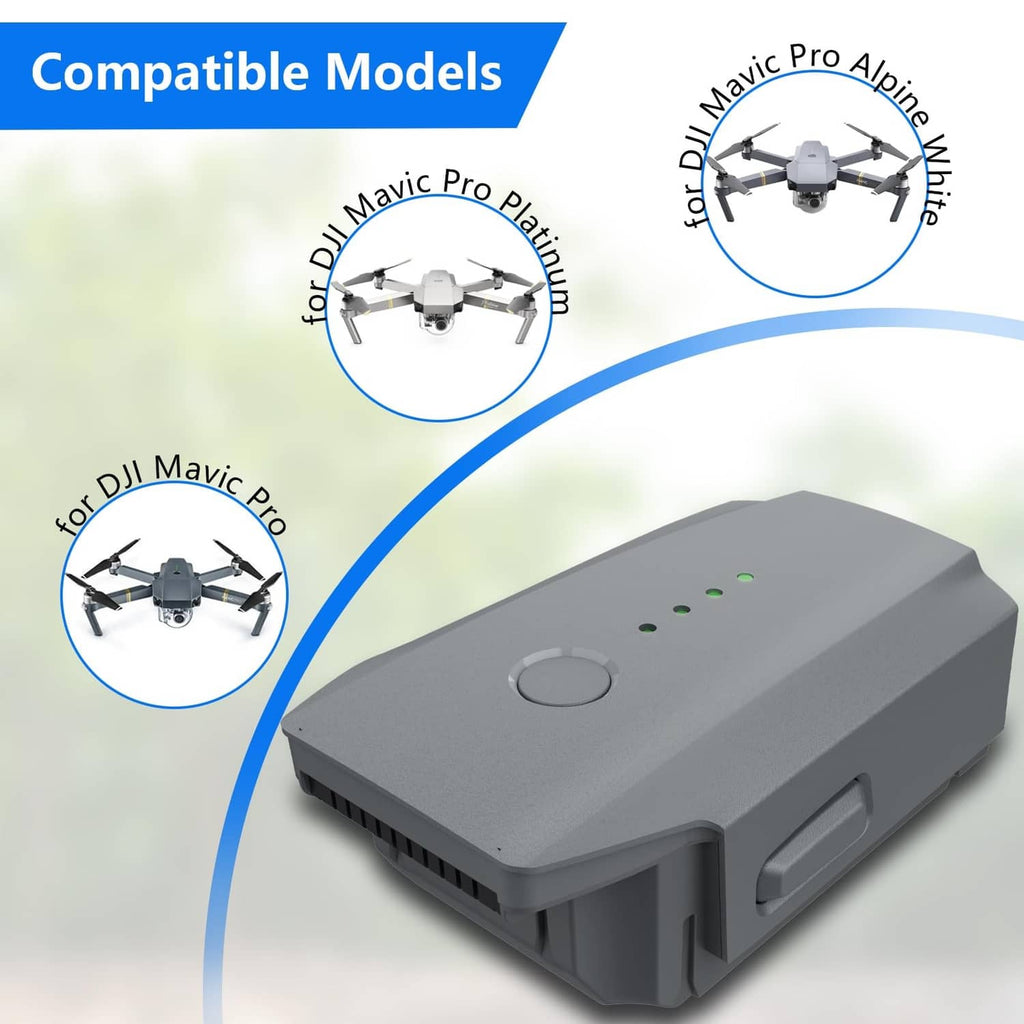 Intelligent flight battery with gray shell, circular button, and green LED indicator lights