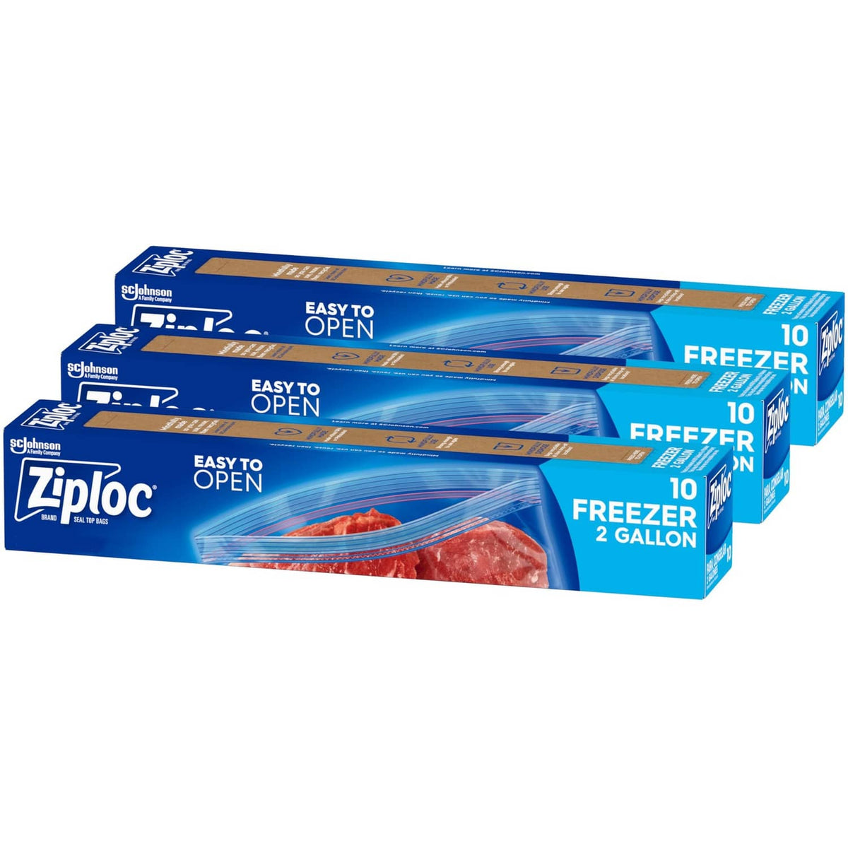 Box of Ziploc 2-gallon freezer food storage bags, 10-count, Grip 'n Seal technology