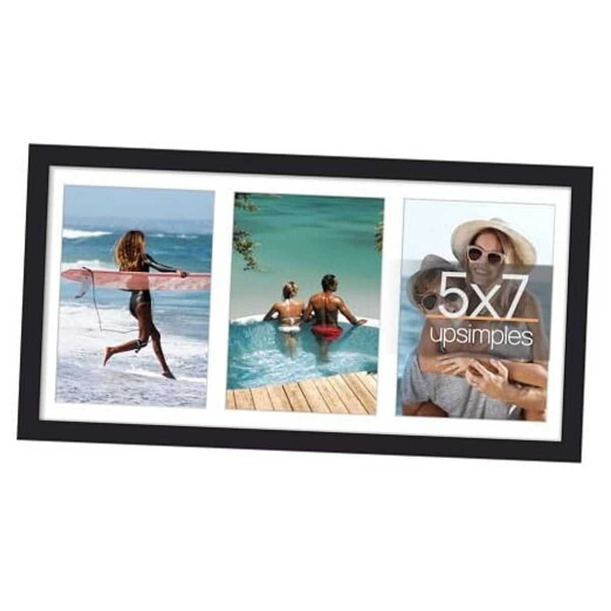 Black collage picture frame with three photos in 5x7 openings