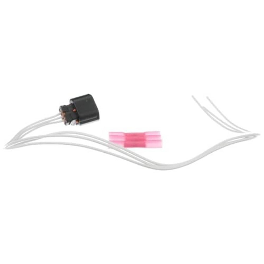 Camshaft position sensor wiring pigtail harness with black connector and white wire leads