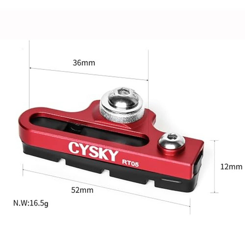 Red C-caliper brake pad adapter with black pads and silver mounting screw; 52mm length