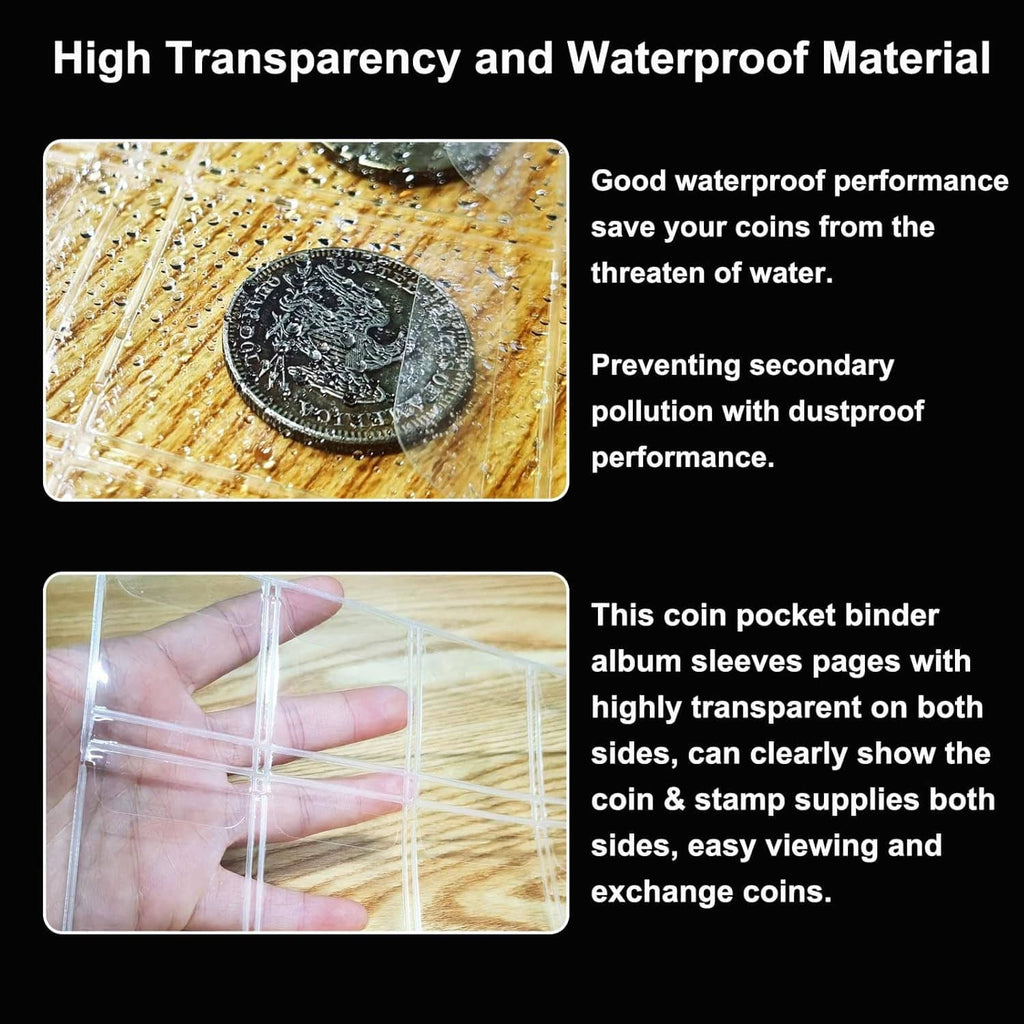 Transparent waterproof coin pocket sleeves for dustproof coin storage