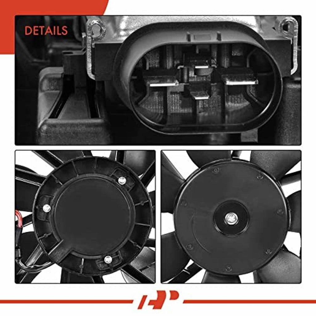 Radiator cooling fan assembly detail view of connector and circular fan motor