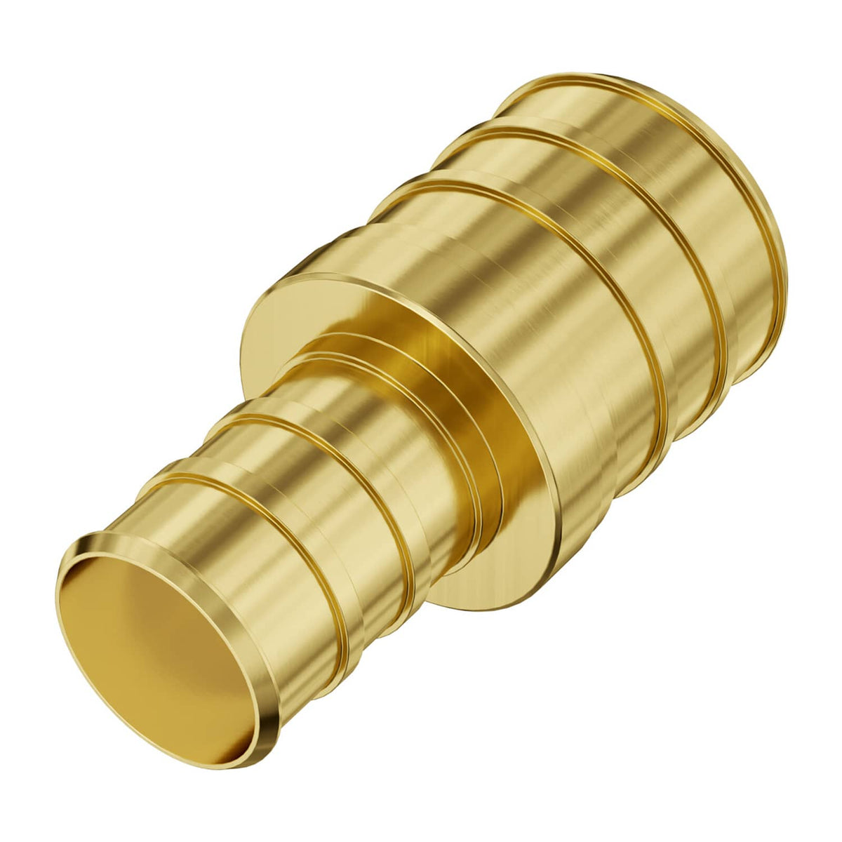 Brass clamp-style tube fitting connector, close-up of ringed coupling ends