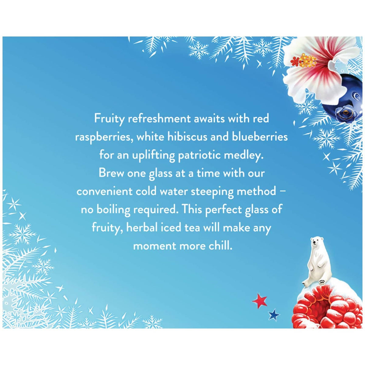 Red, white & blueberry cold brew iced tea box with berry illustration panel