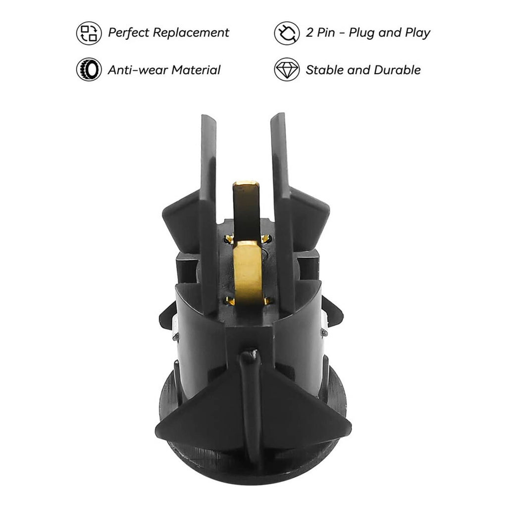 Black fuel door release switch with gold contact strip and 2-pin connector