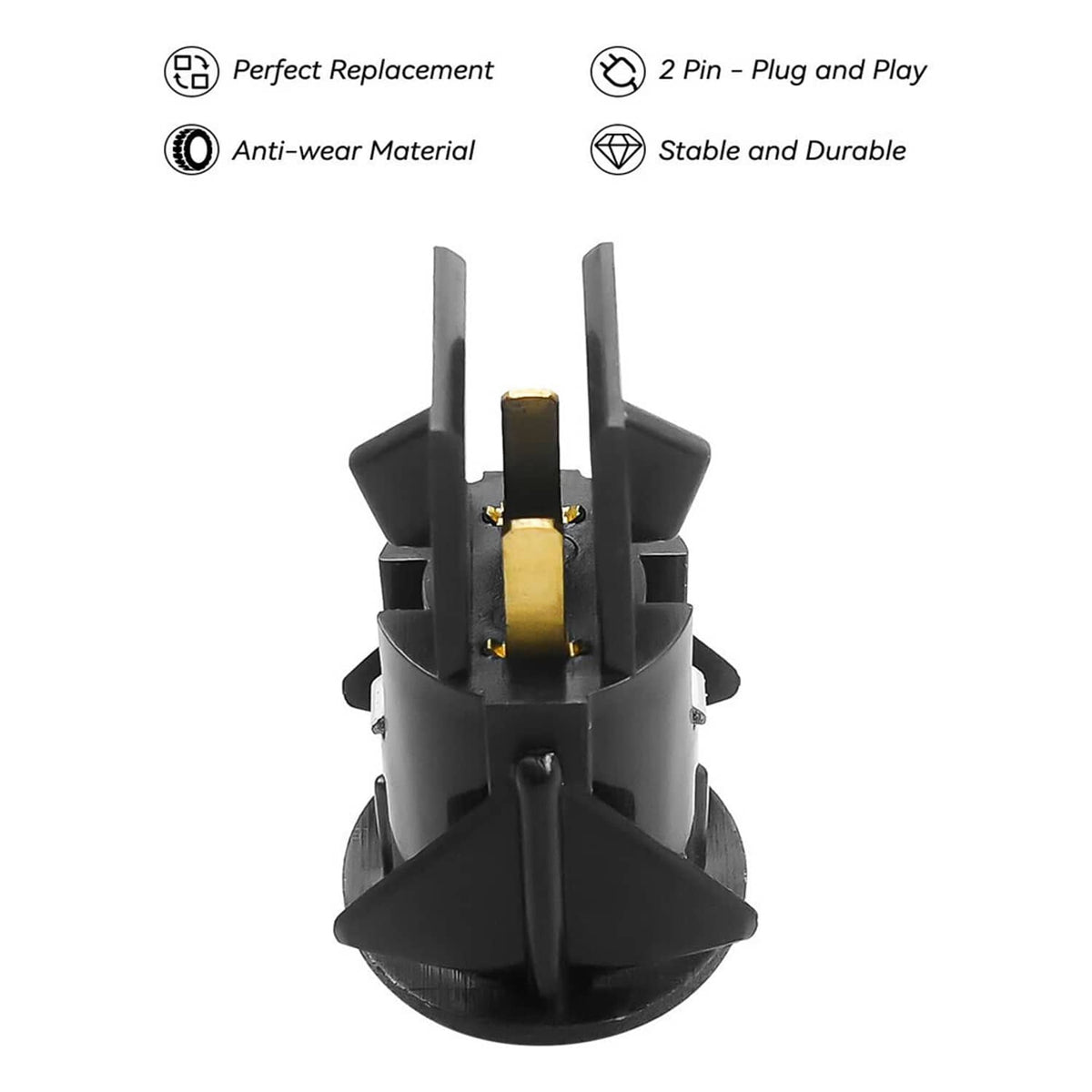 Black fuel door release switch with gold contact strip and 2-pin connector
