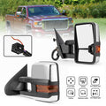 Heated towing mirrors pair for pickup trucks, black housing with chrome caps and amber turn signals