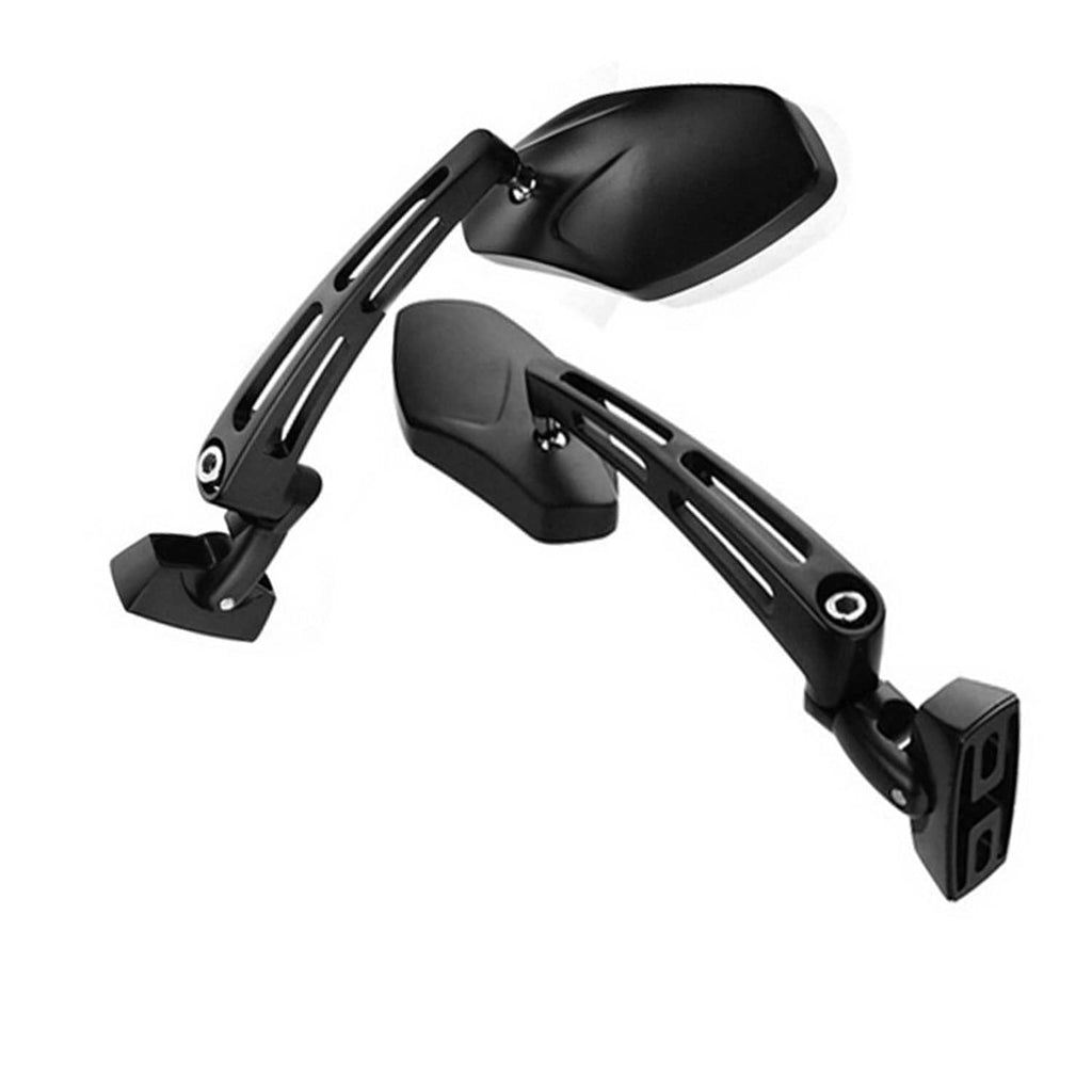 Adjustable black motorcycle rearview mirror pair with blue-tinted lenses