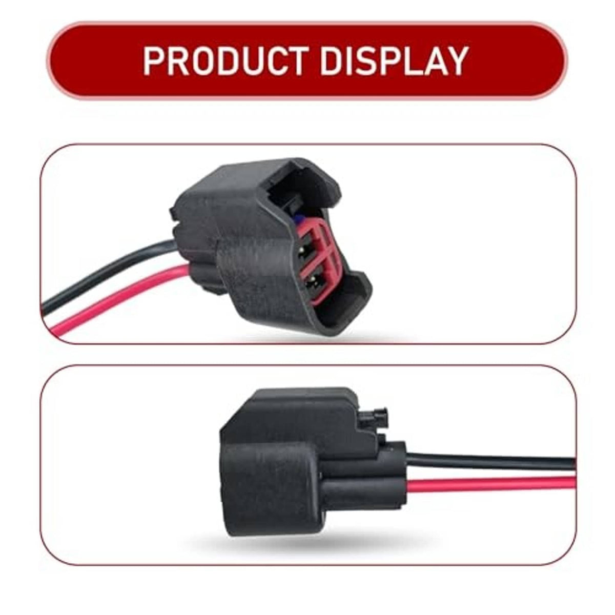 Car injector connector plug pair showing black housing and red dual connector ports