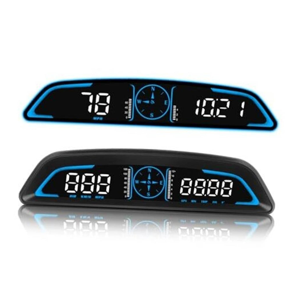 Blue LED digital car HUD speed display panel with compass and speed readings