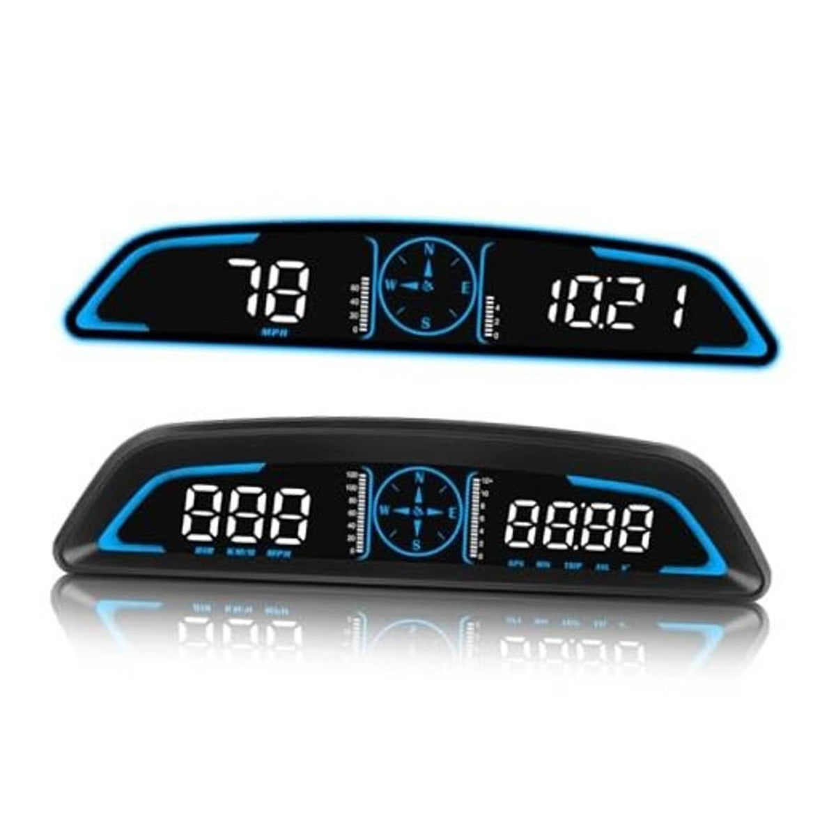 Blue LED digital car HUD speed display panel with compass and speed readings