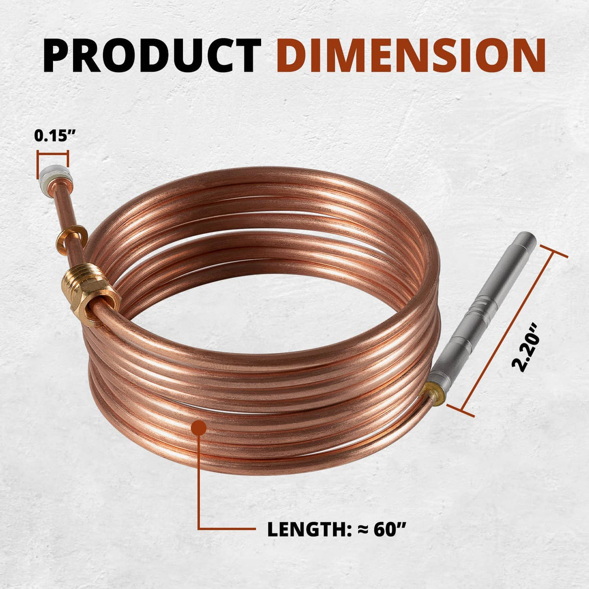 Copper thermocouple coil with brass junction and gray probe, length-matched replacement