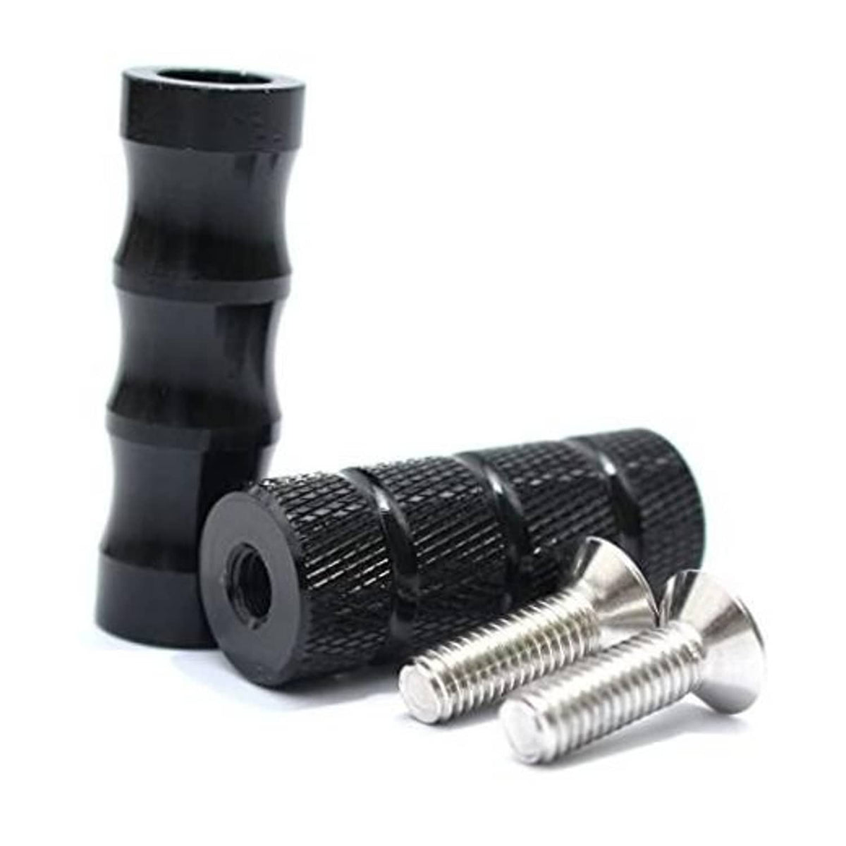 Black knurled motorcycle shifter peg and rubber foot peg with mounting bolt set