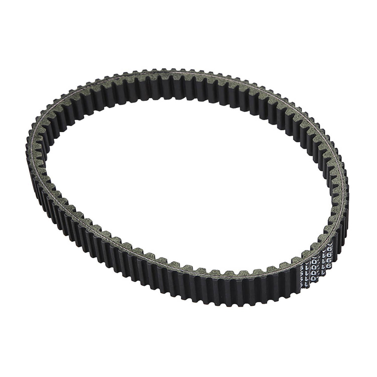 Drive belt circular black toothed belt with textured inner edge and ribbed sides