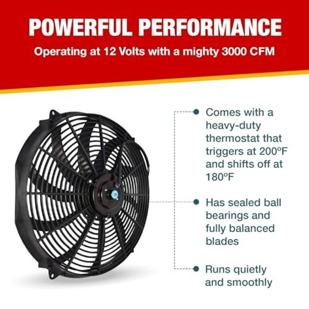 Black electric radiator cooling fan with sealed ball bearings and balanced blades