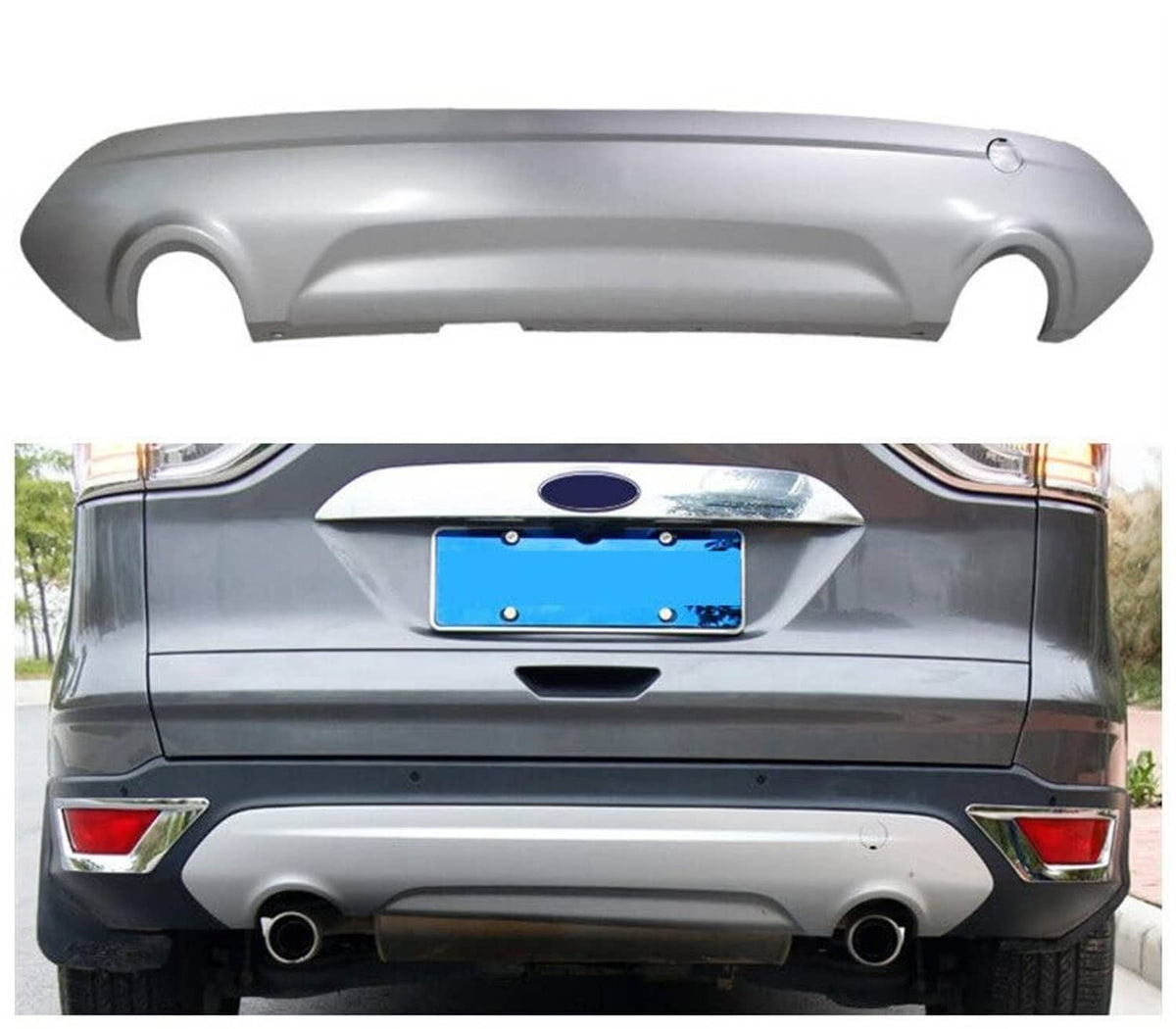 Silver rear lower bumper cover showing dual exhaust openings and center grille area