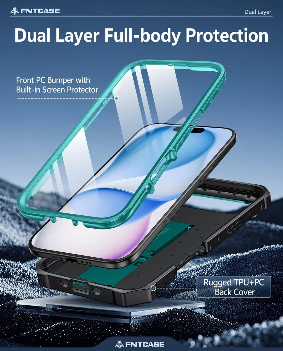 Green dual-layer iPhone Air 6.5-inch case with built-in screen protector