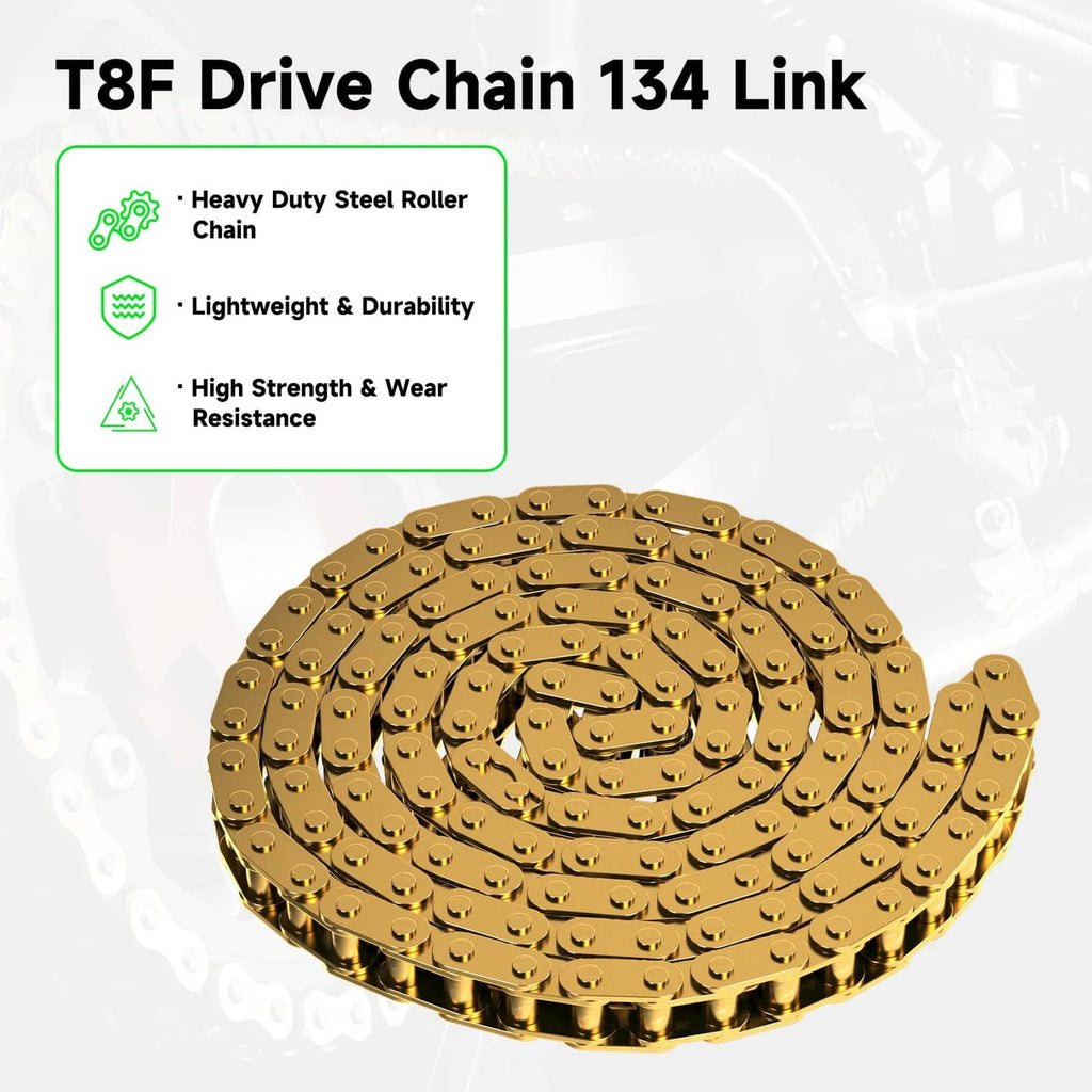 Gold 134-link T8F drive roller chain coil with heavy-duty steel rollers