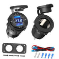 Black dual USB car cigarette lighter socket with QC/PD digital voltage display