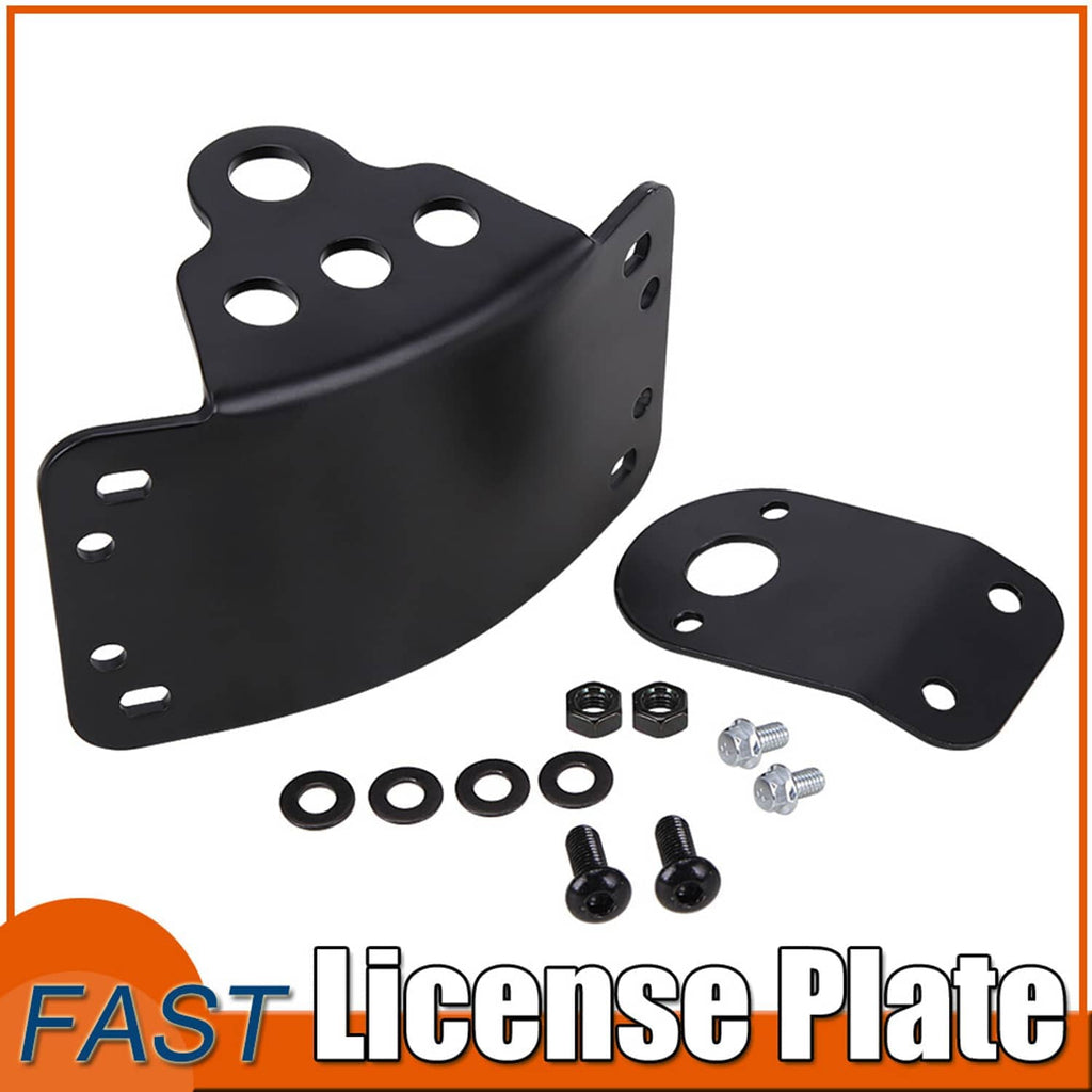 Motorcycle license plate side mount bracket set, black plates with bolts and washers