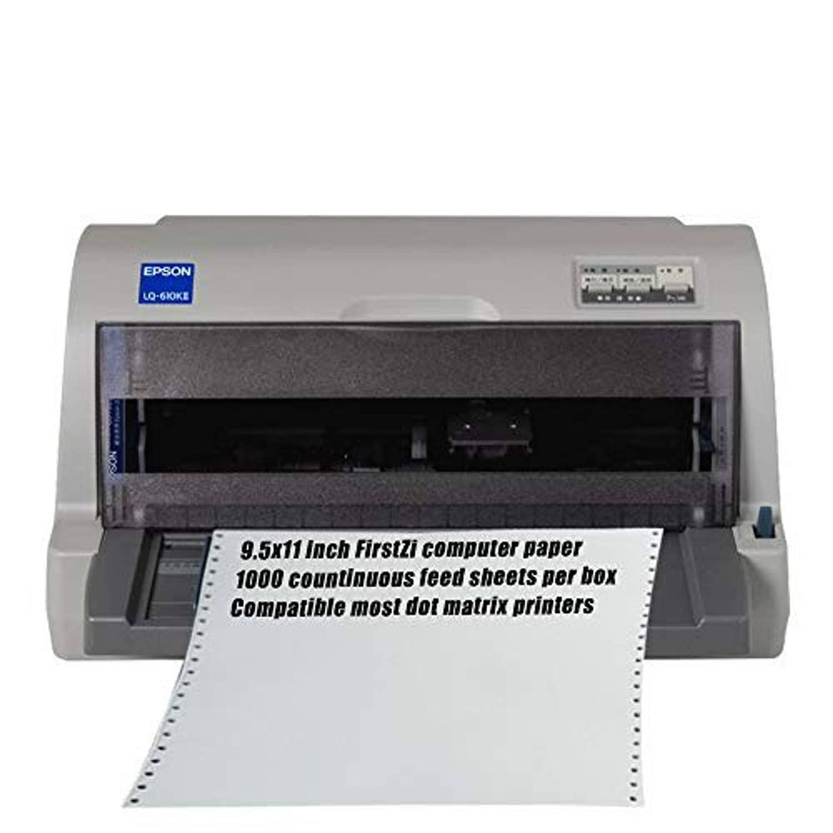 Continuous computer paper exiting a printer with perforated tractor-feed strip